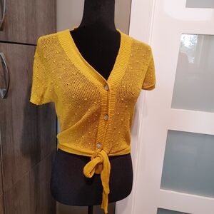 Lucky Brand Yellow Button Down Tie Front Cardigan